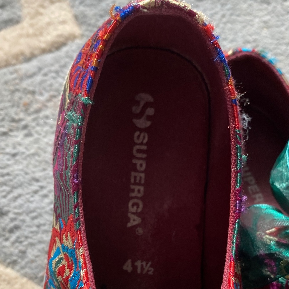 Superga Floral Satin Low-Top Sneakers with Teal Ribbon Laces. - Picture 8 of 16